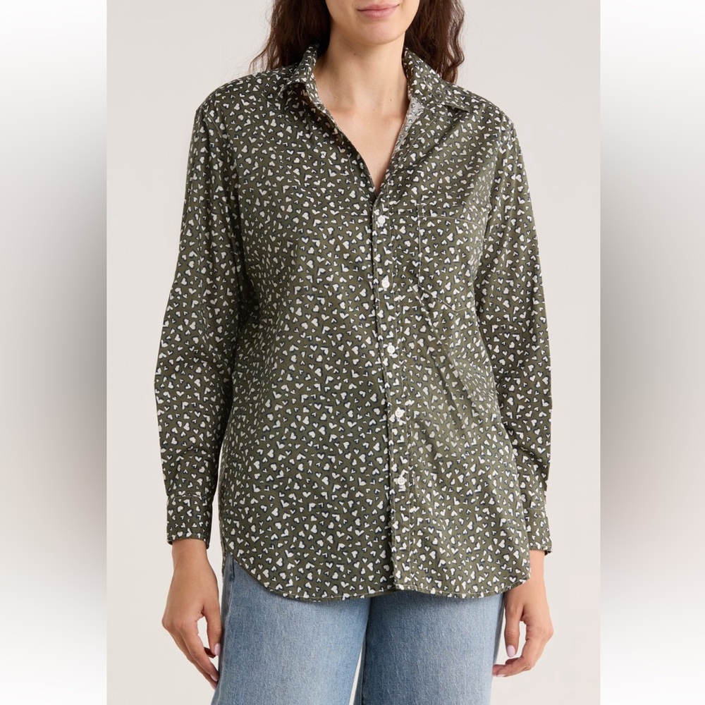 Frank & Eileen Joedy Boyfriend Button-Up Shirt GREEN MESSY HEARTS NEW SZ‎ XS